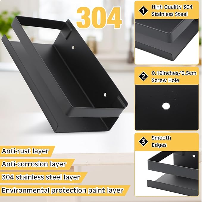 Lallisa 2 Pieces Stainless Steel Shelf Bathroom Shower Floating Shelves Wall Mounted Shower Caddy Basket Shelf Storage Organizer Shelves for Bathroom, Kitchen, Living Room (7.87 Inches/ 20 cm,Black) - Bloomnest