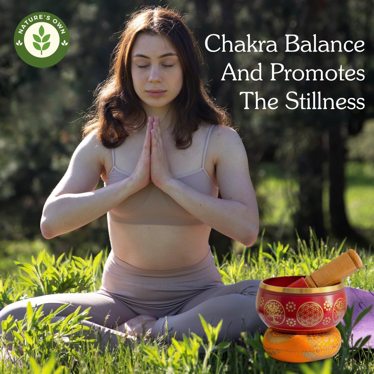 Nature’s Own Buddhist Tibetan Singing Bowl for Meditation - Authentic Metal OM Sound Bowl, Tibetan Prayer Instrument with Wooden Stick, Red 3.5 Inches - Deep Resonance for Healing & Relaxation