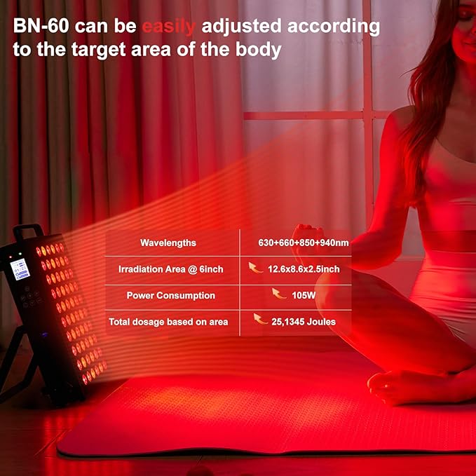 Red Light Therapy Panel, Clinical Grade Dual Chip with Near-Infrared Light 850nm 940nm 660nm 630nm High Power Panel for Pain Relief, Body, Face, Skin Health, Improve Sleep (BN-60) BONLIBRO