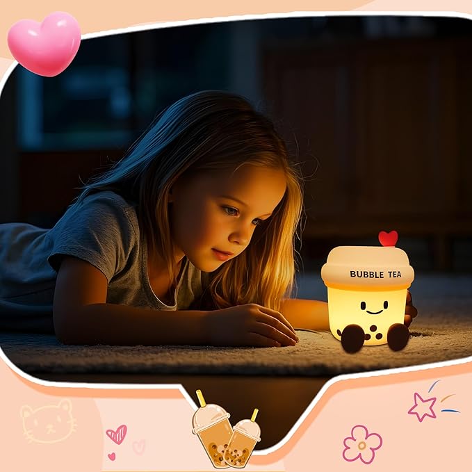 YuanDian Boba Bubble Tea Night Light, Cute Silicone Lamp Gift for Kids Girls Boys, Bedroom Decor for Christmas Birthday - Toddler Safe Kids Room Accessories - Bloomnest