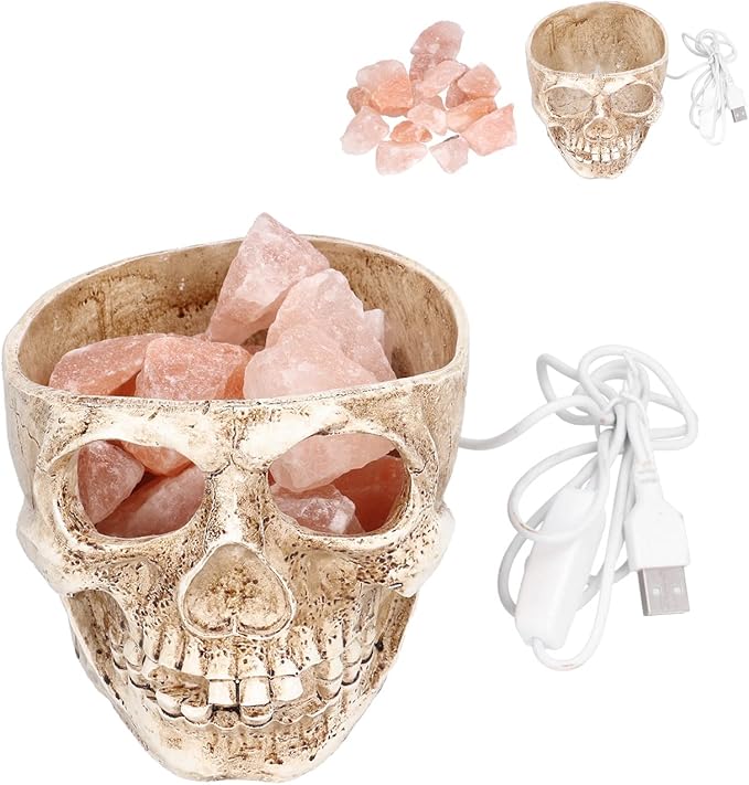 Salt Lamp, Skull Shape LED Night, Stepless Dimming USB Powered, Air Purifier with Negative Ions, Decorative for Bedroom Meditation Relaxation - Bloomnest