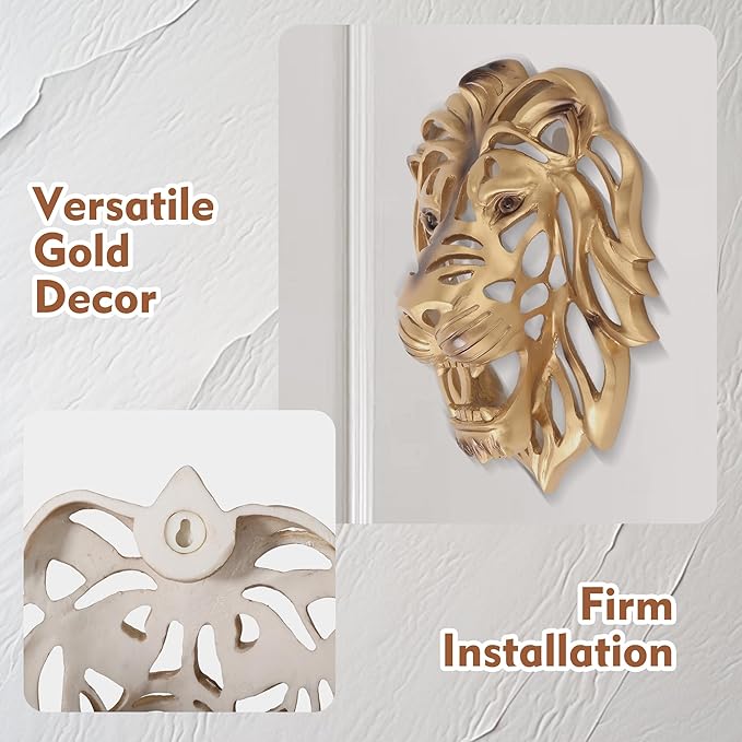 UITWMKTG Gold Animal Head Wall Decor Wall Sculpture Home Decor Statue for Living Room Office Bedroom Modern Decor for Men Women Lion - Bloomnest