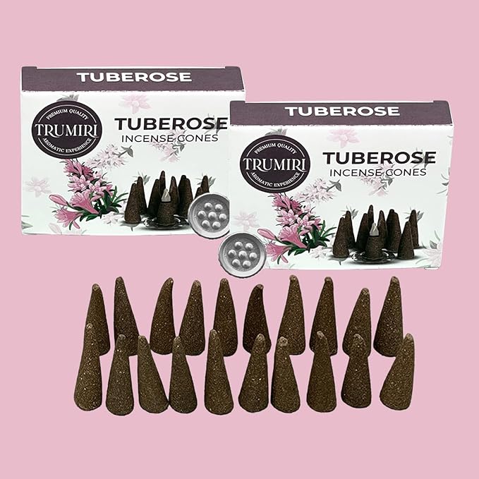Tuberose Incense Cones - Total 20 Cone Incense - Dual Pack of 10 Insence Cones - Incense Cones Scented - Cone Incense Scents - Insense Cones - Incent Cone TRUMIRI