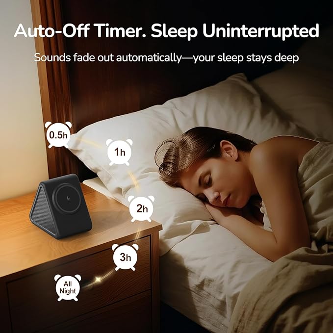 Housbay Sound Machine with Magnetic Wireless Charger for iPhone, 2-in-1 Design for Clutter-Free Nightstand, Dual-Speaker Stereo Sound for Sleeping - Black - Bloomnest