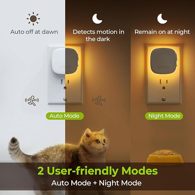 AUVON Plug-in LED Backlit Night Light with Motion Sensor & Dusk to Dawn Sensor, Dimmable Amber Nightlight with 1-50 lm Adjustable Brightness for Bedroom, Bathroom, Stairs, Hallway (4 Pack) - Bloomnest