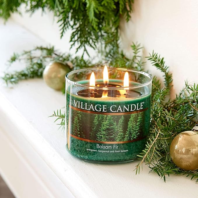 Village Candle Balsam Fir 17 oz Glass Bowl Scented Candle, Medium,Green - Bloomnest