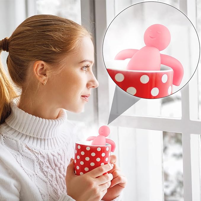2 Pieces Tea Infuser for Loose Tea Cute Fine Mesh Tea Strainer Stainless Steel Tea Filter Ball Tea Diffuser Steeper for Teacups Teapots (Pink, Red)