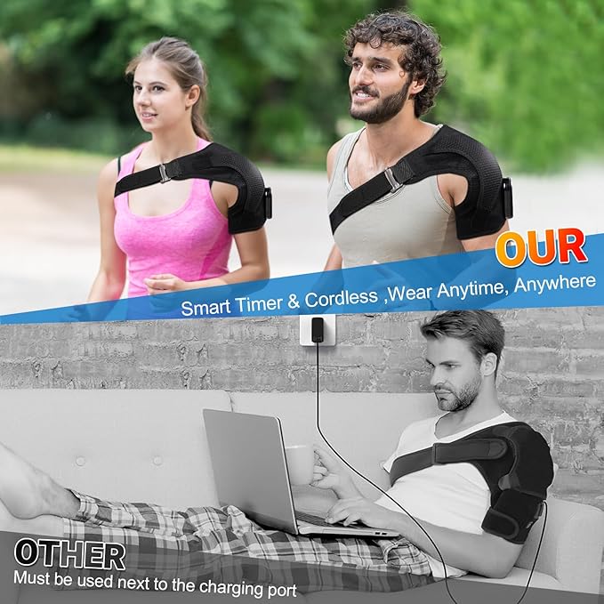 YUANBO Shoulder Heating Pad Massager - Cordless Portable Heated Shoulder Brace & Wrap with Vibration, 6 Heat & Timer Modes - Warmer Gift for Mom & Dad