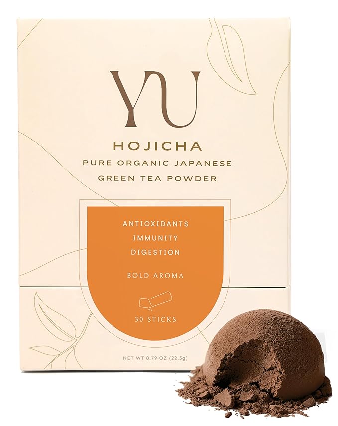 Yu Tea Organic Hojicha Green Tea Powder, 30 Instant Packets | Rich in Antioxidants & EGCG | Pure Japanese Roasted Green Tea | Low Caffeine & Unsweetened Matcha Alternative | Single Serve Sticks - Bloomnest