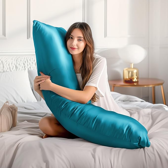 BEDELITE Satin Body Pillow Cover 2 Pack, Super Soft and Cooling Body Pillow Pillowcase for Hair and Skin, Breathable Silky Full Long Pillowcase Cover(20"x54", Teal) - Bloomnest