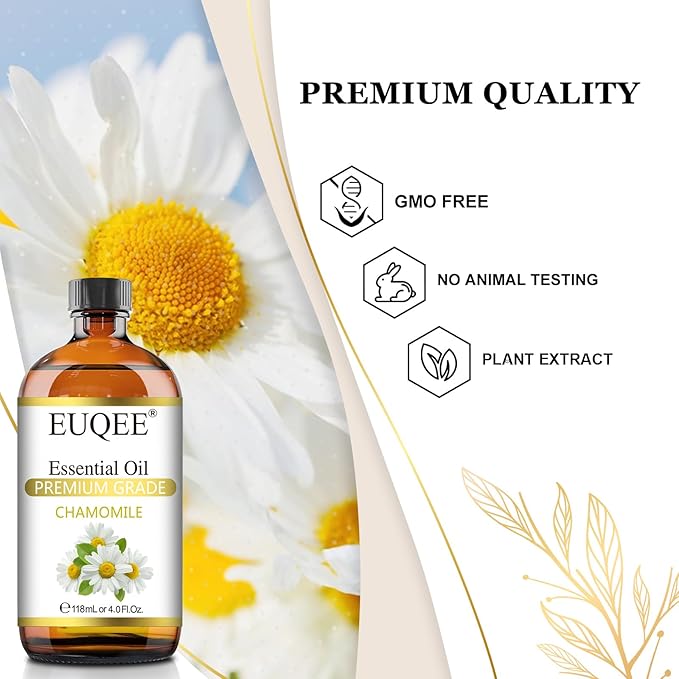 EUQEE Chamomile Essential Oil 118ml Pure Chamomile Oil Aromatherapy Essential Oil with Glass Dropper for Diffuser, Candle Making - 4 OZ