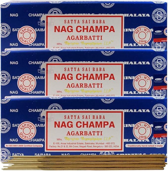 Satya Sai Baba Nag Champa 250g Incense Sticks and Holder Bundle - Pack of 3 (Approx 750 Sticks) TRUMIRI