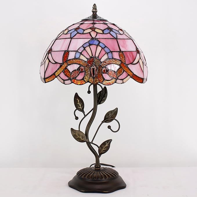 Tiffany Lamp Table Lamp Stained Glass Desk Lamps 12X12X19 Inches Reading Light Decor Bedroom Living Room (Pink Baroque Style) - Bloomnest