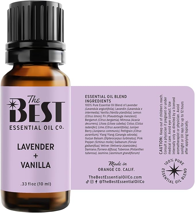 The Best Lavender + Vanilla Essential Oil Blend- Premium Grade- 100% Pure & Natural for Aromatherapy, Diffuser, Spa, Massage, Air Freshener- 10 ml (.33 fl oz) - Bloomnest
