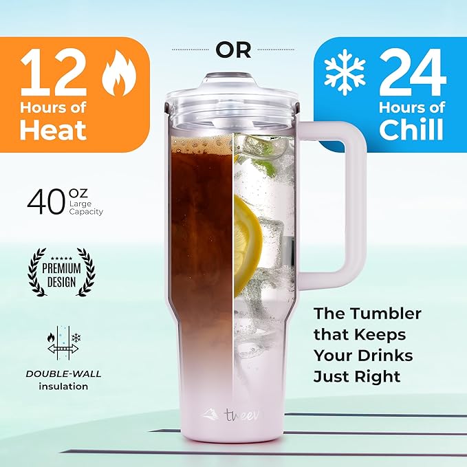 40 oz Tumbler With Handle and Straw Made of Stainless Steel - Double Wall Vacuum Insulated Tumbler With Lid - Sweat Proof Easy Grip, BPA-Free, Dishwasher Safe Tumbler (Orchid) - Bloomnest