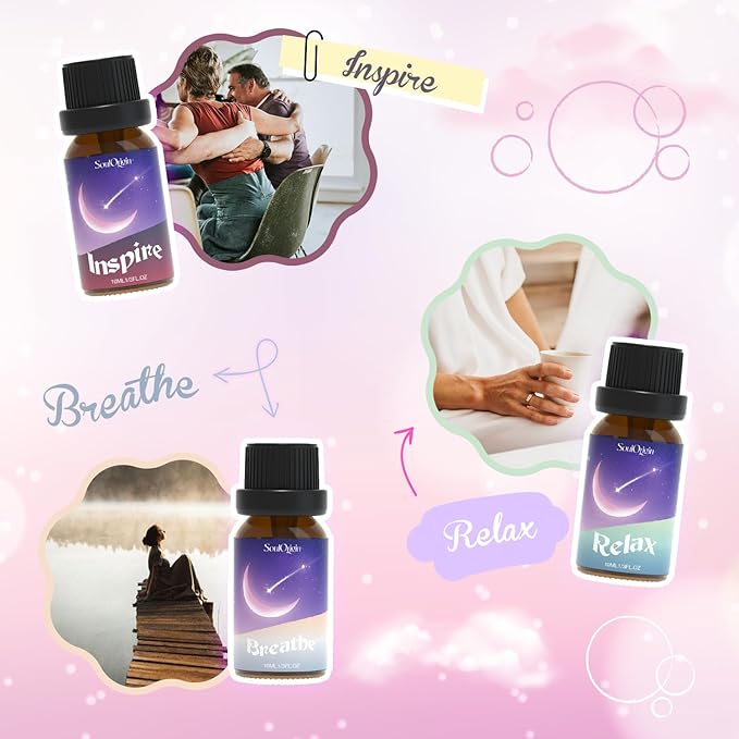 Essential Oil Blends, Essential Oils for Diffusers for Home, Best-Wishes Kit Scent Diffuser Oil, Use for Soap Candle Making- Sleep, Happy, Breathe, Inspire, Relax, Focus On - Bloomnest