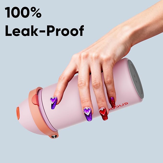 Insulated Water Bottle with Straw - Encool Stainless Steel Water Bottle with Push Button Lid, Leak-Proof & BPA-Free, Keeps Cold for 24 Hours for Sports, Travel, Gym (18 oz, Lily-Red) ENCOOL