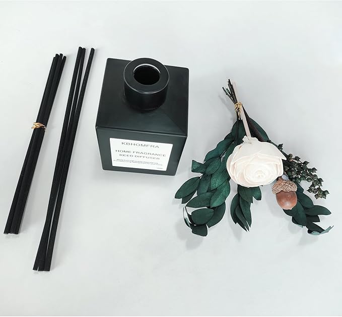 Reed Diffuser Set with Dried Flowers, Jasmine Gardenia Sandalwood Scent, Black Glass Bottle, 5.07fl oz, Aromatherapy Home Fragrance for Bedroom Bathroom (Pure White Gardenia) - Bloomnest