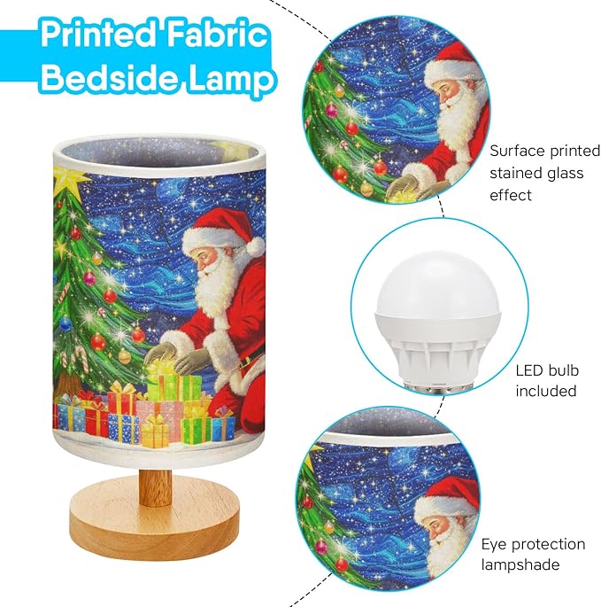Santa Claus Table Lamp LED 3-Color Pressed Bedside for Merry Christmas, Santa Claus Shade Christmas Table Lamp with Wood Base for Bedroom Living Room Desk Office - Bloomnest