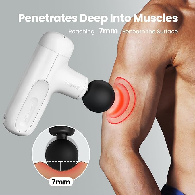 Super Mini Massage Gun Deep Tissue with 5 Speeds, Small Travel Size Percussion Muscle Massager for Pain Relief with 4 Attachments, Handheld Portable Massager Gun for Man & Women, White - Bloomnest