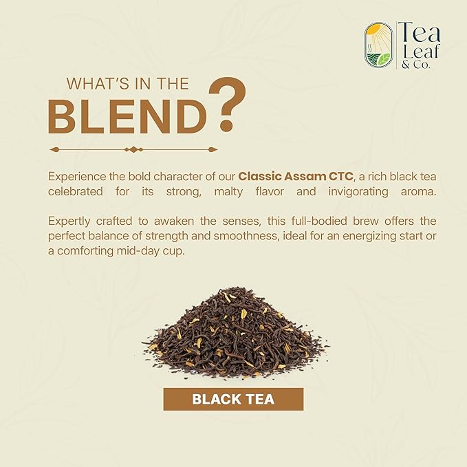 Tealeaf & Co. Classic Assam CTC Chai - 100% Pure Loose Leaf Black Tea - Low Caffeine Premium Tea - Upto 50 Servings (3.52oz/100gm) - Bloomnest