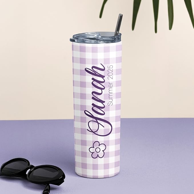 Personalized 20 Oz Skinny Tumbler - Customizable with Name & Icon, BPA-Free Stainless Steel, 6 Color Styles, Includes Straw - Custom Gifts for Summer - Bloomnest