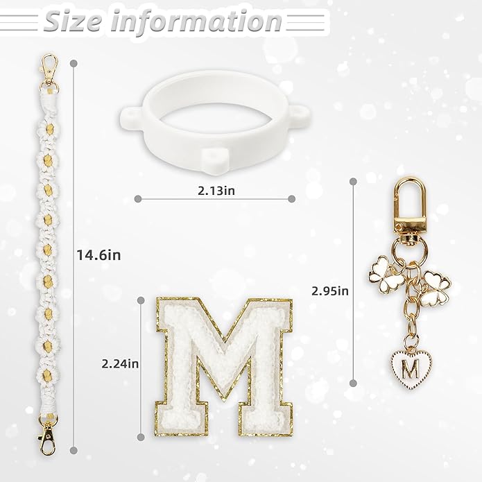 Compatible with Owala Water Bottle Accessories, Cute Letter Charm Set with Boho Handle Strap, Monogram Sticker, Silicone Ring, Keychain Decoration, for FreeSip 24 32 40oz, Owala Kids, Tumbler Gift SITKOL