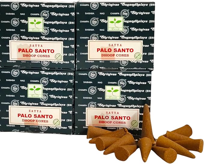 Satya Nag Champa Incense Cones for Meditation and Yoga, 48 Pieces, 4 Packs (Incense Dhoop Cones, Palo Santo)