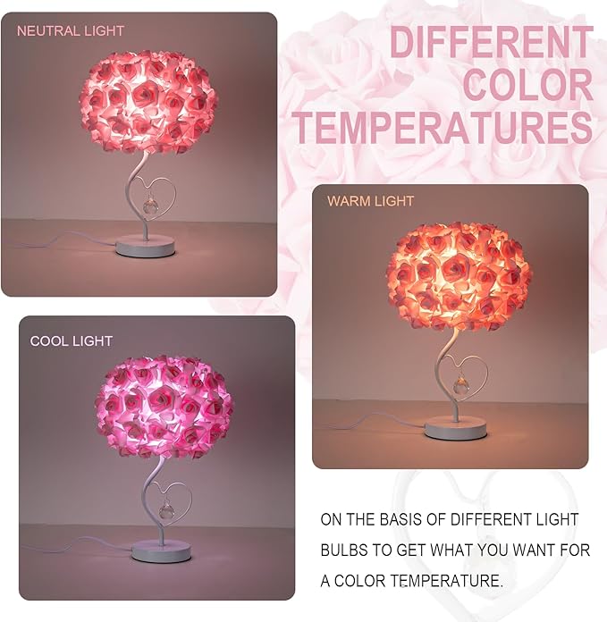 Pink Rose Flower Bedside lamp Princess Table lamp Flower Lamp for Nightstand Desk Light for Bedroom Women Girl Dating Gifts Party Wedding Decor Living Room Restaurant Office - Bloomnest