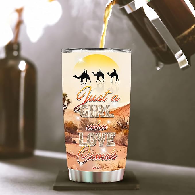 WAZONE Personalized Tumbler With Name 20oz 30oz Just A Girl Who Loves Camels Cute Animal Print Travel Coffee Mug Insulated Cup Stainless Steel Christmas Birthday Customized Gifts For Girls - Bloomnest