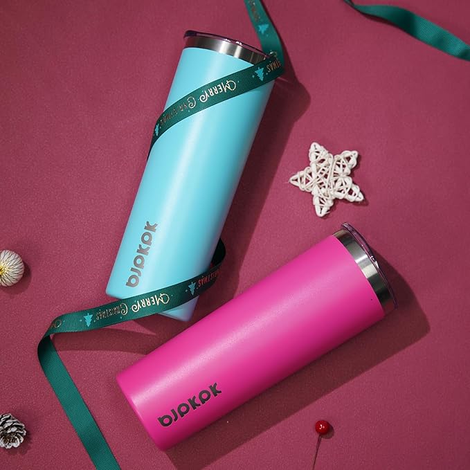 BJPKPK 2 Pack 20oz Skinny Tumblers with Lid Insulated Travel Coffee Cup Stainless Steel Thermal Mug,Turquoise,Turquoise - Bloomnest