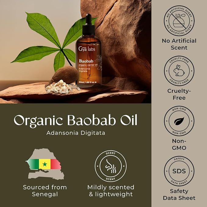 Gya Labs Baobab Carrier Oil - 1.7 Fl Oz - for Hair, Skin, Face, Scalp & Body Massage - Bloomnest