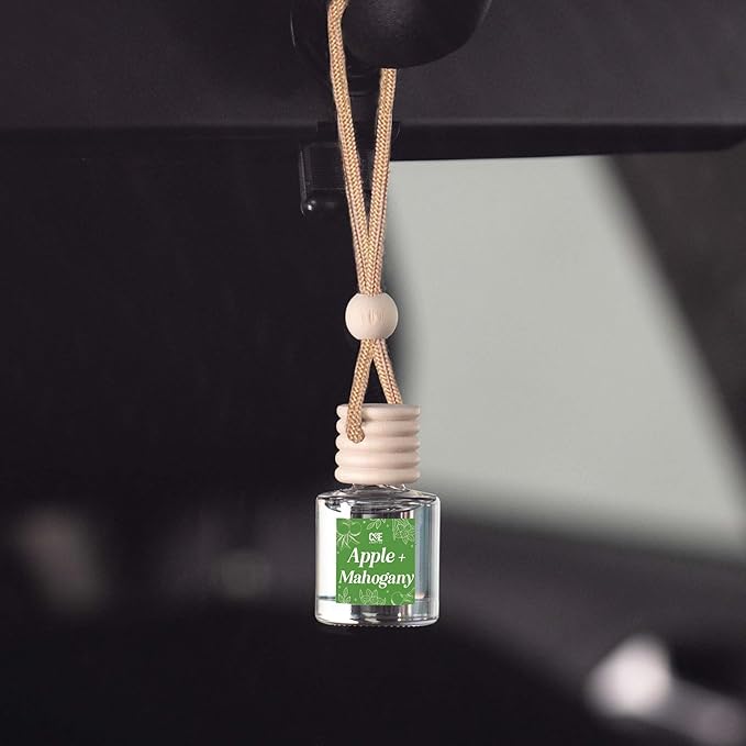 C&E Craft Co Hanging Car Air Freshener Diffuser 2 Pack, Long Lasting Fragrance Oil Car Freshener, Glass Bottle Auto Air Freshener, Made in USA (Apple + Mahogany) - Bloomnest