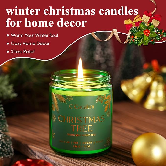 Christmas Soy Candles for Home Decor Non-Toxic Aromatherapy Scented Candles for Christmas Gifts, Cozy Holiday Jar Candle, Cozy Decorative Candle for Women Men, Winter Christmas Tree Balsam Fir Candle - Bloomnest