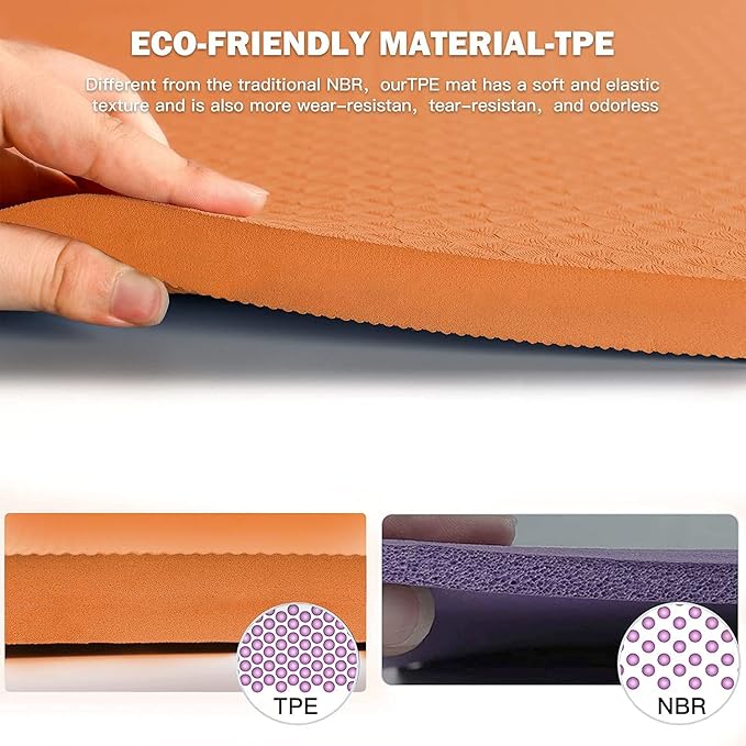Hatha Yoga 4/5 inch TPE Yoga Mat Fitness & Exercise Mats Large Size 72"L x 32"W Non-Slip Anti-Tear For Women Men - Bloomnest