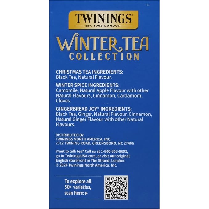 Twinings Winter Tea Collection, Limited Edition Holiday Gift Box, 20 Count (Pack of 3), Includes Christmas Tea, Winter Spice, and Gingerbread Joy, Enjoy Hot or Iced, 60 Teabags - Bloomnest