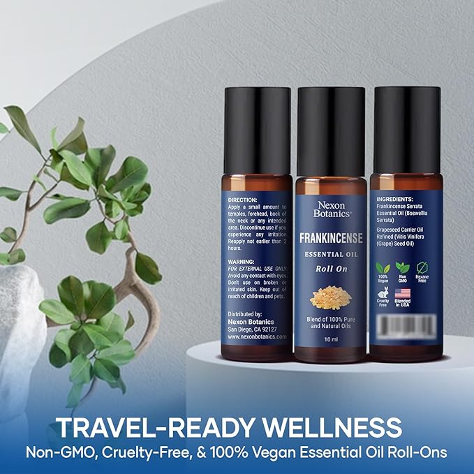 Frankincense Essential Oil Roll-On 10 ml - Pure, Natural Oil with Grapeseed for Aromatherapy & Skin Care - Nexon Botanics - Bloomnest