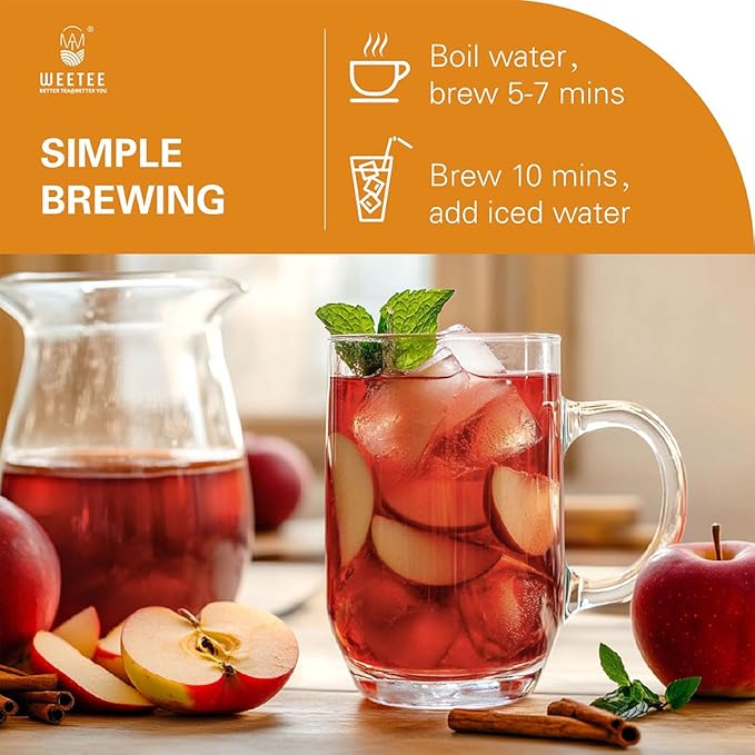 WT WEETEE Apple Cinnamon Herbal Tea Bags, 60 Count, Perfect Blend of Sweet Cinnamon, Tart Hibiscus, Natural Flavoring, Caffeine-Free - Bloomnest
