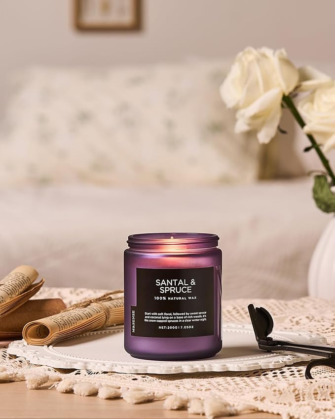 M&SENSE Sweet Spruce Scented Candle, Natural Soy Wax Winter Candle Cotton Wick 7.05oz Up to 50 Hours Tree Scented for Holiday Housewarming Gifts for Friends Family - Bloomnest