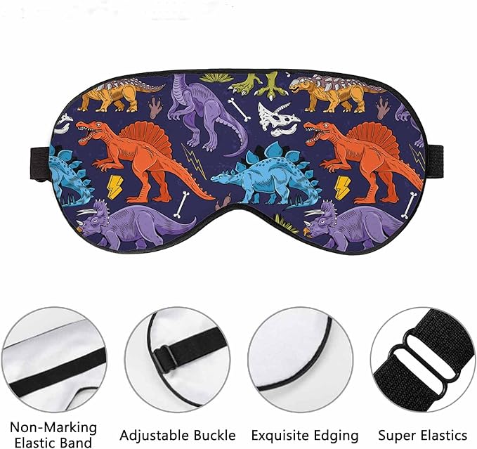 Colored Lizard Dino Sleep Eye Mask Dinosaurs Cartoon Colorful Vintage Men Women Sleep Mask with Adjustable Strap Eye Cover Eye Shade for Travel, Nap,Meditation - Bloomnest