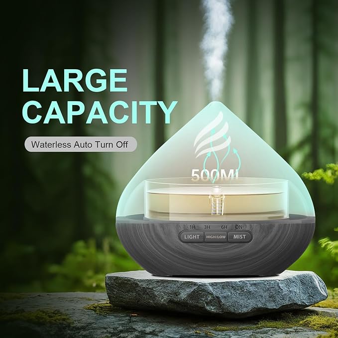 Essential Oil Scent Diffuser: 500ML Aroma Diffuser with Remote Control, Large Fragrance Aromatherapy Diffuser for Bedroom Home, Mist Humidifier & 14 Colors LED Lights and waterless Auto-Off, Dark Grey - Bloomnest