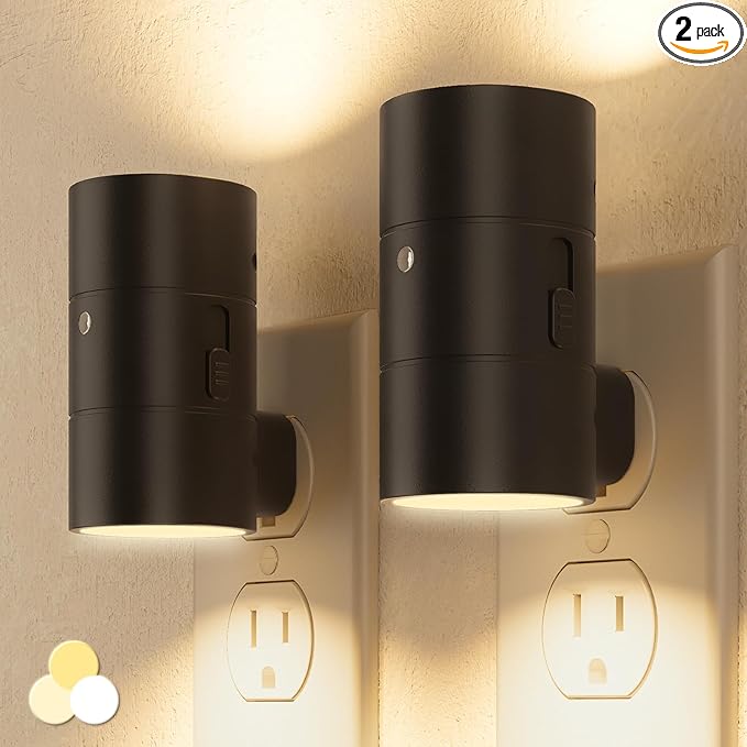 NIORSUN Night Lights Plug into Wall, Dimmable with 3 Color Modes & Auto On/Off Sensor, Ultra-Slim Nightlight for Hallway, Bathroom, Bedroom, Nursery, Kitchen (2 Pack, Black) - Bloomnest