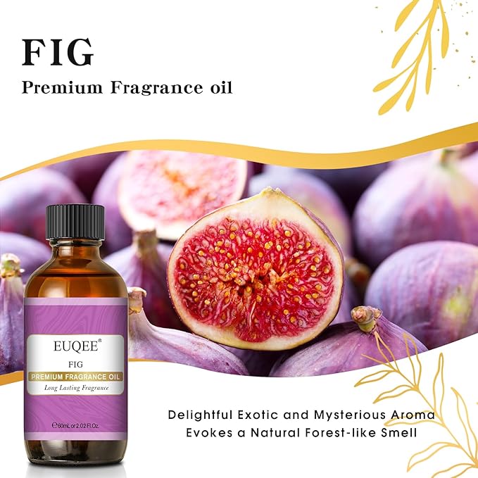 EUQEE Fig Fragrance Oil, Premium Fig Essential Oil 2.02 Fl oz with Glass Dropper for Diffusers, DIY Bath Bombs, Candle Making - 60ML - Bloomnest