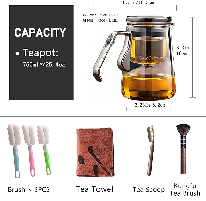 YJX Magnetic Glass Teapot, 25.4oz Small Enchanted Brewing Tea Pot, Witchcraft Magic Borosilicate Tea Set with Strainer for Loose Leaf or Herbal, Exquisite Kettle Gift for Tea Lovers(Silver)