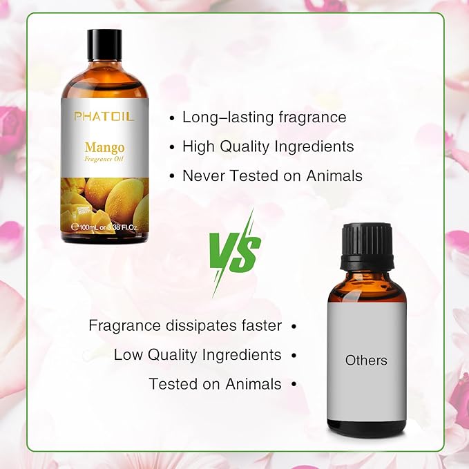 PHATOIL 3.38FL.OZ Mango Fragrance Oils for Aromatherapy, Essential Oils for Diffusers for Home, Perfect for Diffuser, Yoga, Skin Care, DIY Candle and Soap Making - 100ml - Bloomnest