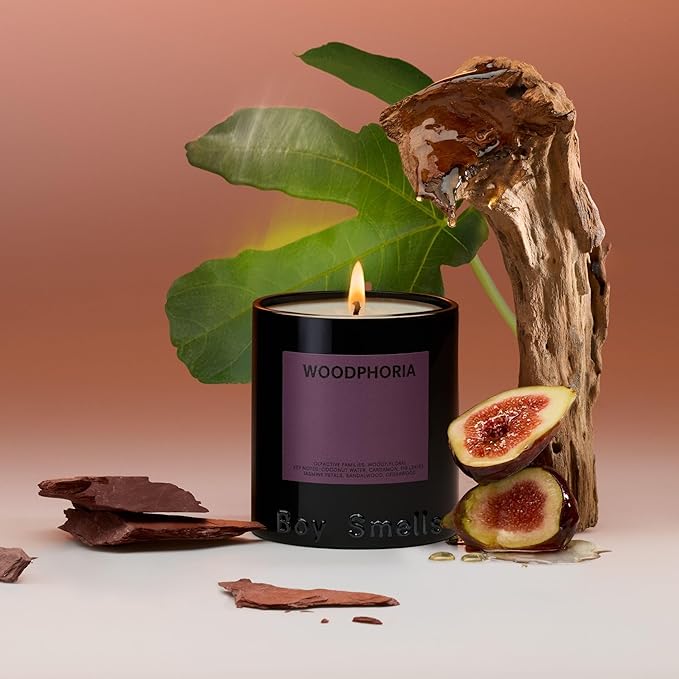 Boy Smells - Woodphoria Scented Candles for Men and Women - 8.5 oz - Soy, Coconut Wax Candle Blend - Aromatic Candles for Home with Fig, Sandalwood and Jasmine - 50-Hour Burn - Cotton Wick - Bloomnest