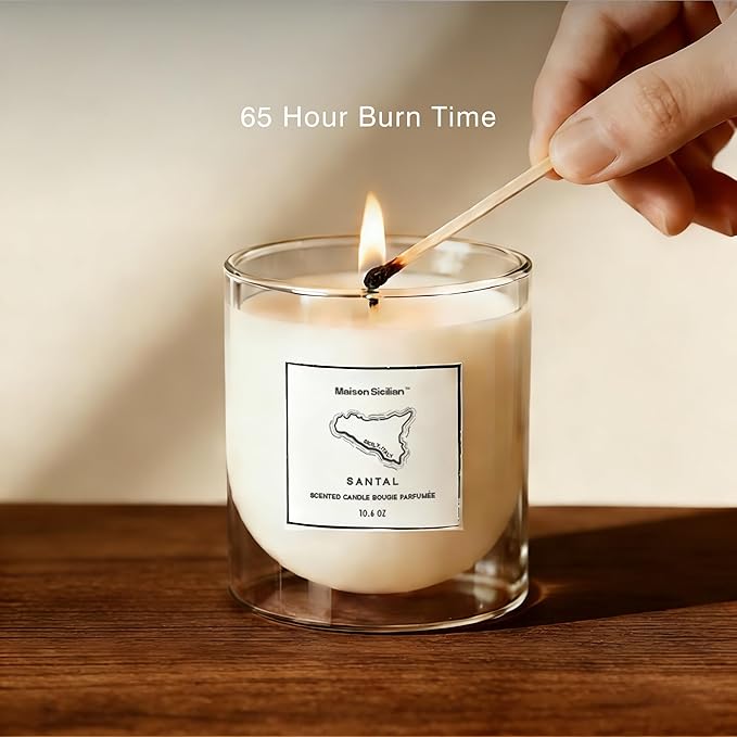Santal Candle by Maison Sicilian | Inspired by Santal 26 – Premium Woody Sandalwood Scent | 65 Hour Burn, Hand-Poured Soy Wax | Cozy Warm Ambiance, Gift for Men & Women MaisonSicilian