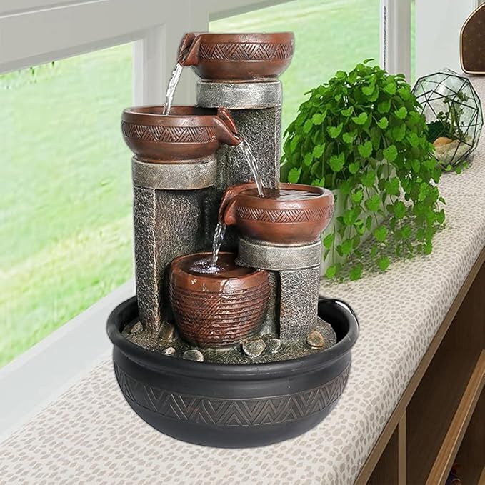 15.7" H 4-Tier Indoor Tabletop Waterfall Fountain with LED Lights Desktop Fountains Calming Sound for Home Office Decor (15.7ihch) - Bloomnest