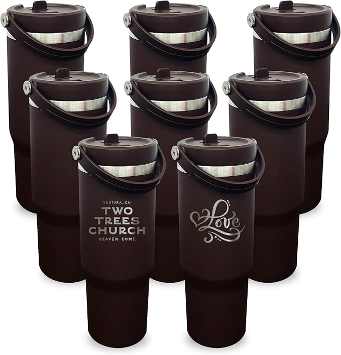 30 oz Tumbler with Handle, Double Wall Vacuum Insulated Tumblers with Flip Straw, Coffee Mug 30oz Powder Coated Cup for Hot and Cold Drinks(Coffee,8 pack)