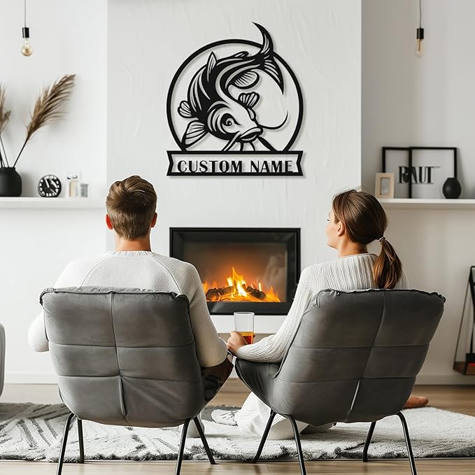 Personalized Catfish Metal Sign – Custom Name Fishing Wall Art – Iron Decoration for Cabins, Lake Houses, Man Caves, and Outdoor Spaces (Catfish-2) - Bloomnest